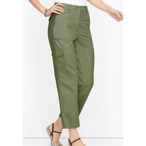 Talbots Sunsoft Cargo Pants Womens 12P Olive Green Cotton Linen Cropped Utility